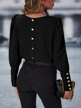 Button Back Puff Sleeve Blouse